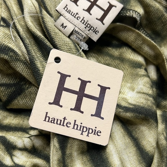 Haute Hippie NWT Green Cap Sleeve Maxi Dress in Green and Cream V-Neckline M - Picture 9 of 11